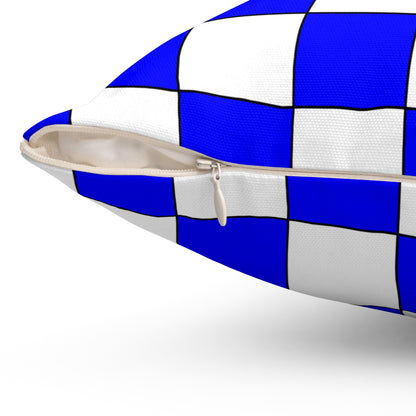 Blue, White Retro Check Cushion Pillow