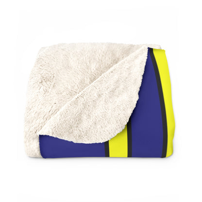 Navy Blue, Yellow Retro Stripes Blanket Throw