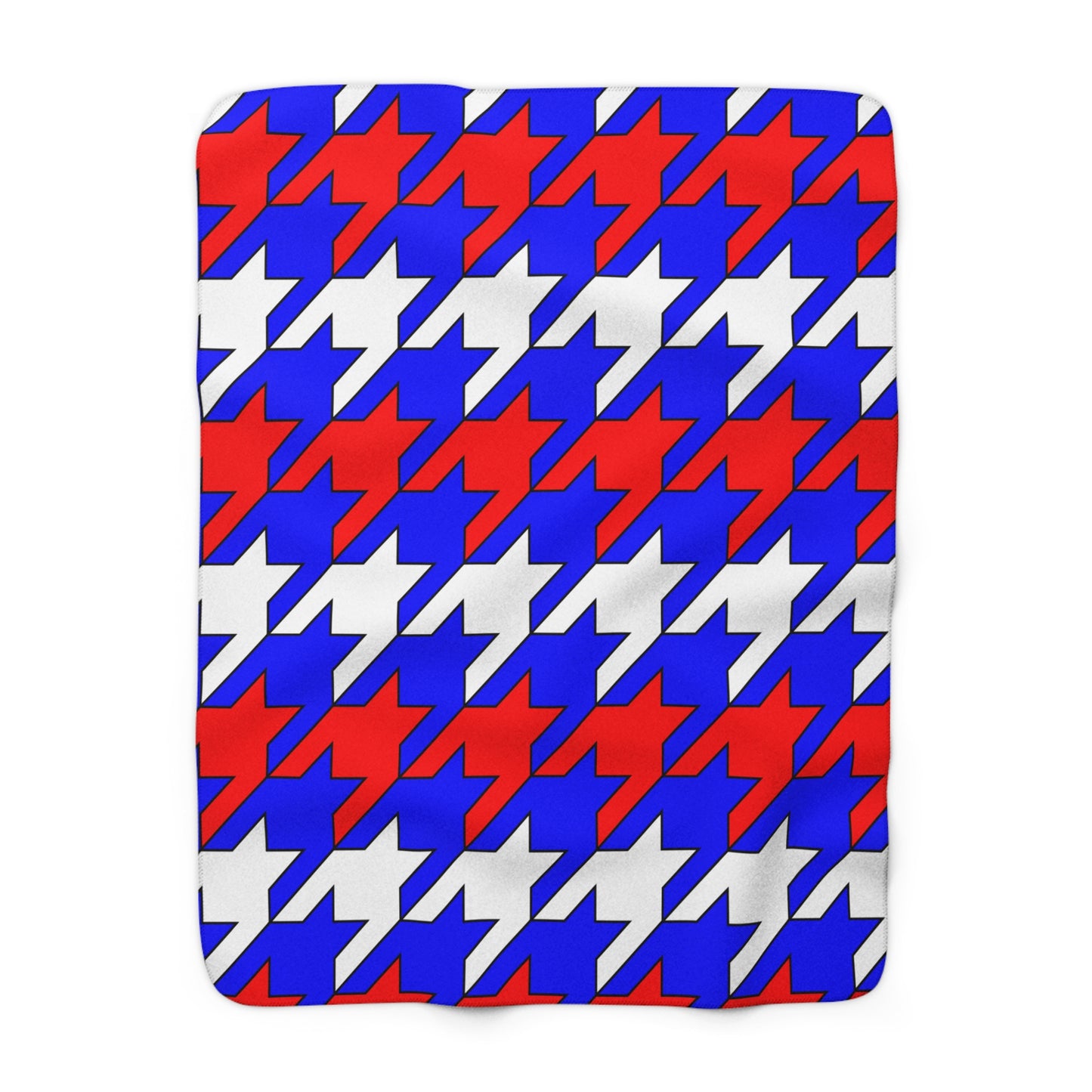 Blue, White, Red Retro Houndstooth Blanket Throw