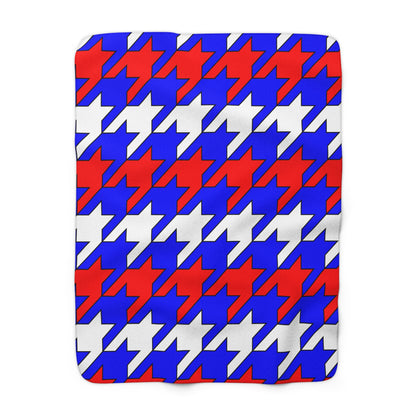 Blue, White, Red Retro Houndstooth Blanket Throw