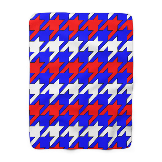 Blue, White, Red Retro Houndstooth Blanket Throw