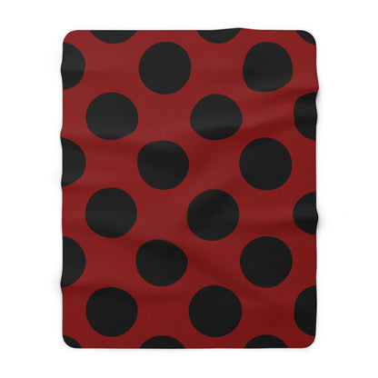 Dark Red, Black Retro Polka Dots Blanket Throw