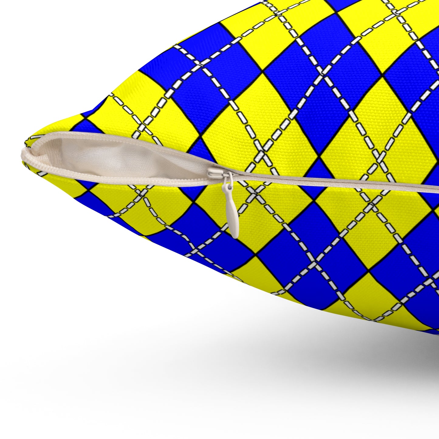 Yellow, Blue Retro Argyle Cushion Pillow