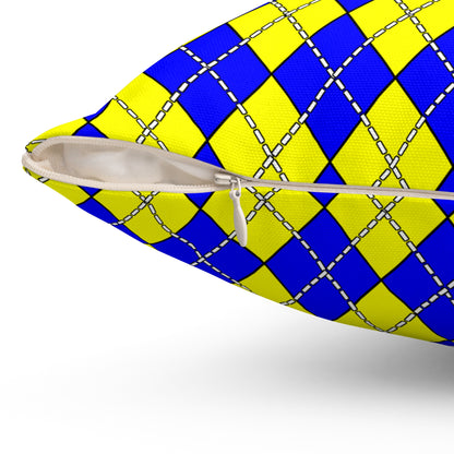 Yellow, Blue Retro Argyle Cushion Pillow