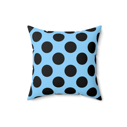 Light Blue, Black Retro Polka Dots Cushion Pillow