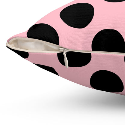 Pink, Black Retro Polka Dots Cushion Pillow