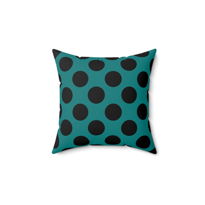 Teal, Black Retro Polka Dots Cushion Pillow