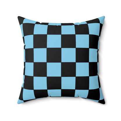 Sky Blue, Black Retro Check Cushion Pillow