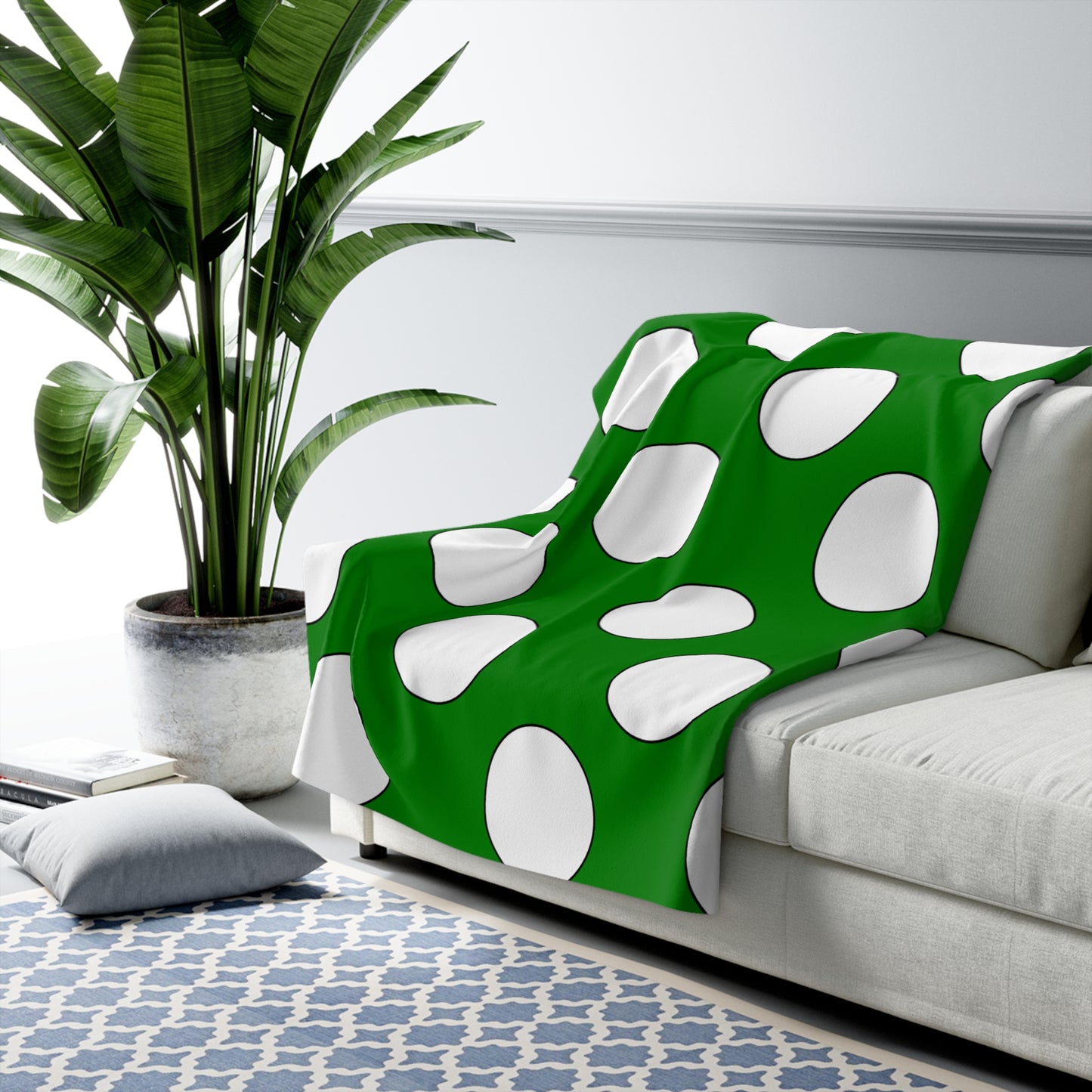 Green, White Retro Polka Dots Blanket Throw