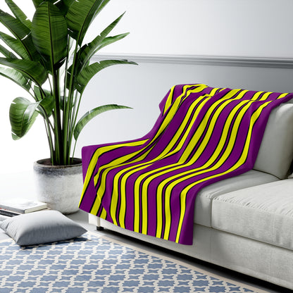 Purple, Yellow Retro Stripes Blanket Throw