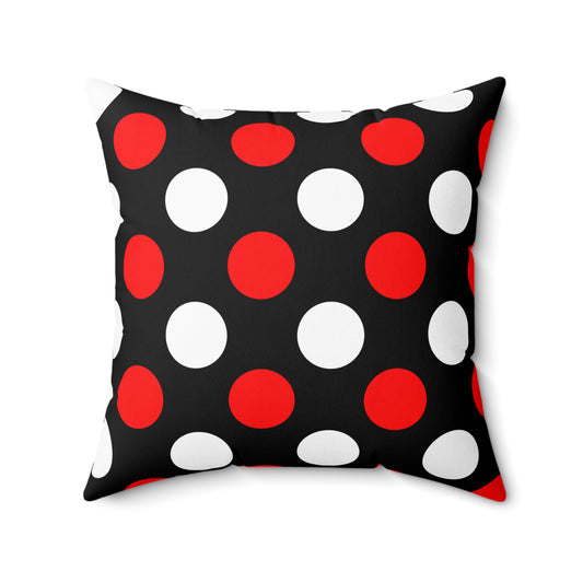 Black, White, Red Retro Polka Dots Cushion Pillow