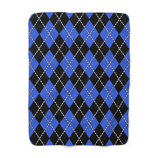 Royal Blue, Black Retro Argyle Blanket Throw