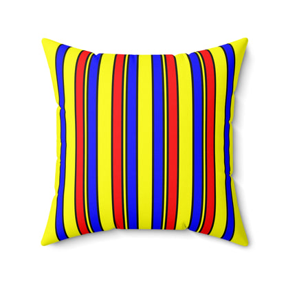 Yellow, Blue, Red Retro Stripes Cushion Pillow