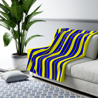 Yellow, Blue Retro Stripes Blanket Throw