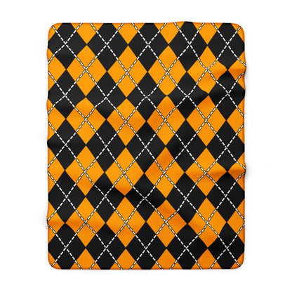 Orange, Black Retro Argyle Blanket Throw