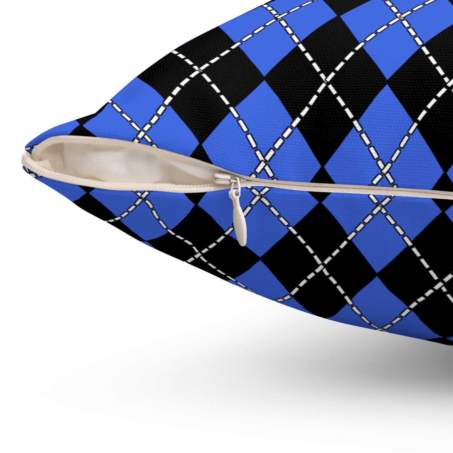 Royal Blue, Black Retro Argyle Cushion Pillow