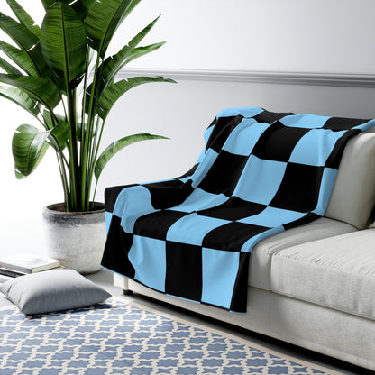 Light Blue, Black Retro Check Blanket Throw
