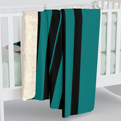 Teal, Black Retro Stripes Blanket Throw