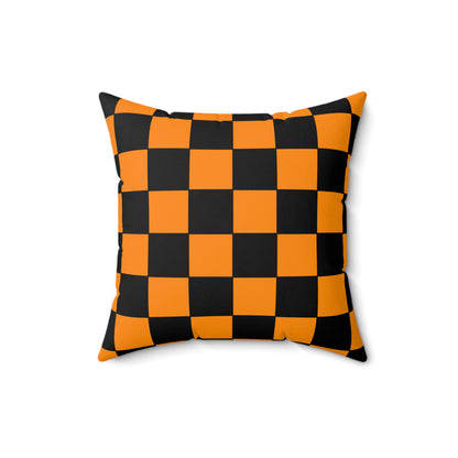 Dark Orange, Black Retro Check Cushion Pillow