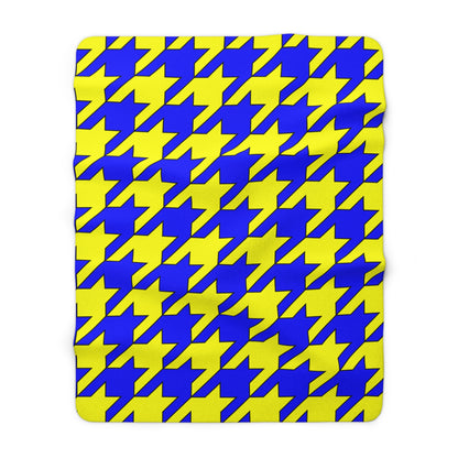 Blue, Yellow Retro Houndstooth Blanket Throw