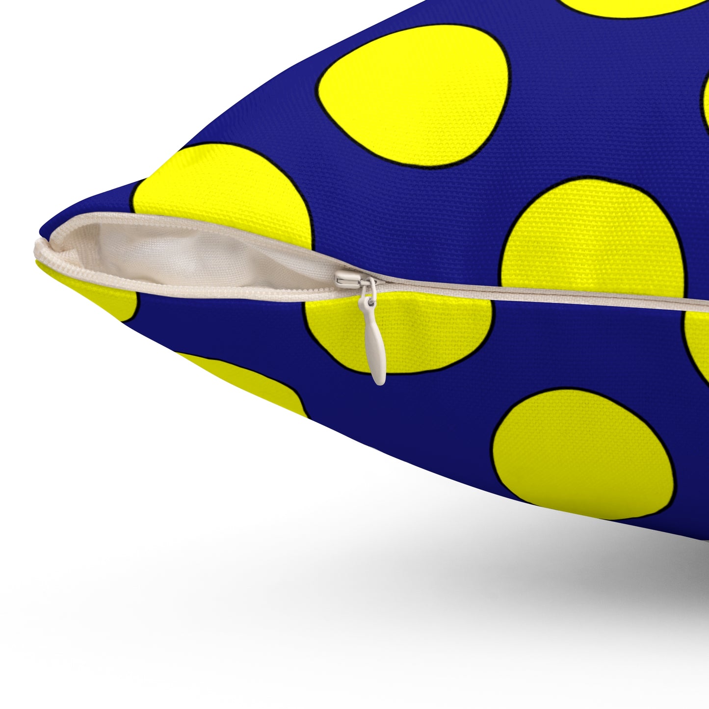 Navy Blue, Yellow Retro Polka Dots Cushion Pillow