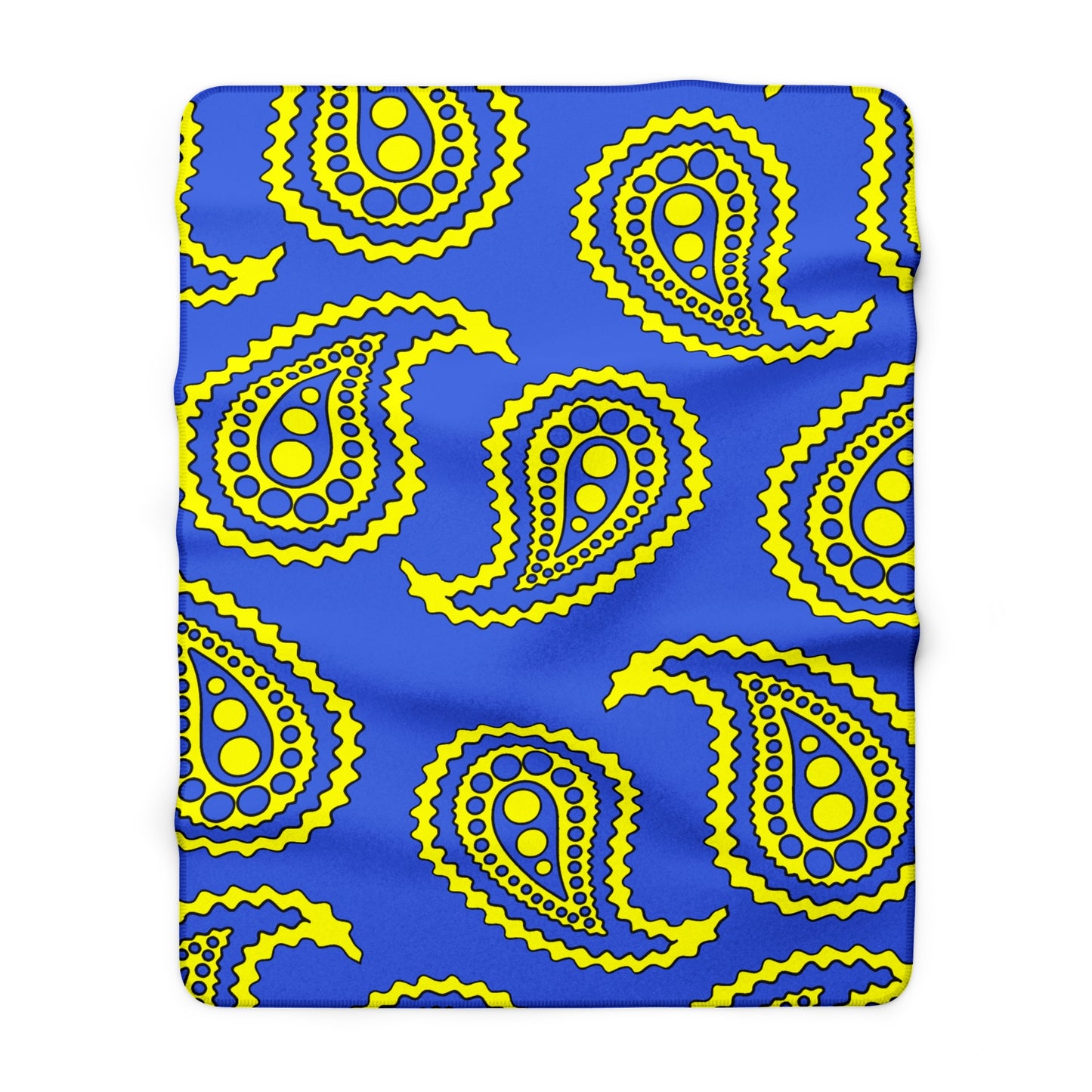 Royal Blue, Yellow Retro Paisley Blanket Throw