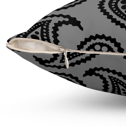 Grey, Black Retro Paisley Cushion Pillow