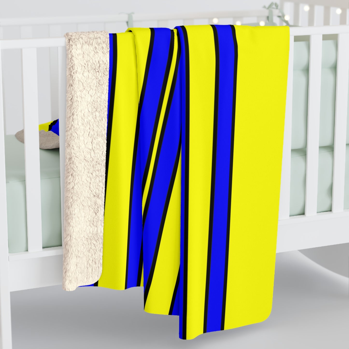 Yellow, Blue Retro Stripes Blanket Throw