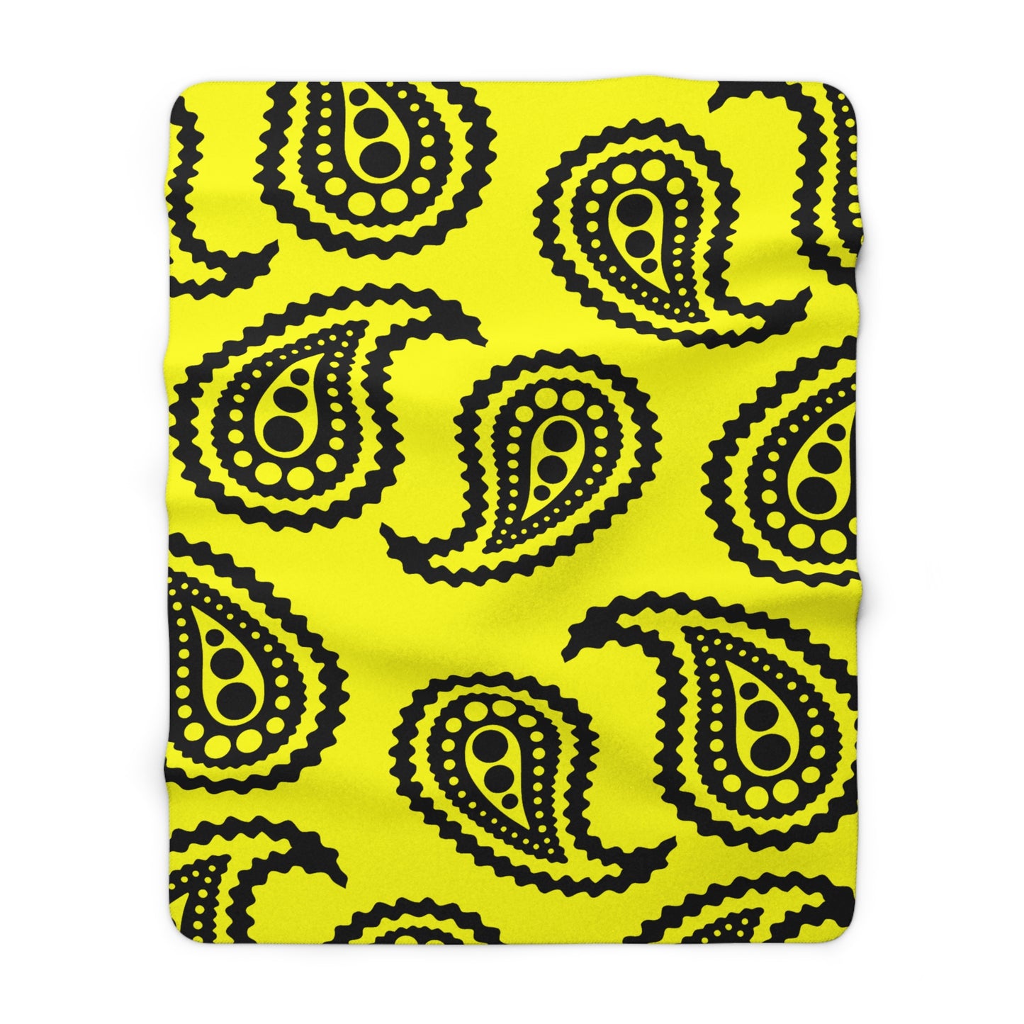 Yellow, Black Retro Paisley Blanket Throw
