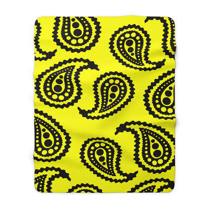 Yellow, Black Retro Paisley Blanket Throw