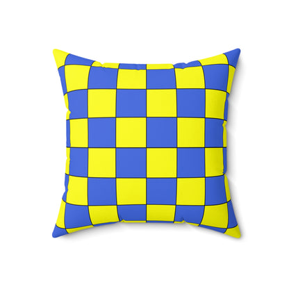 Royal Blue, Yellow Retro Check Cushion Pillow