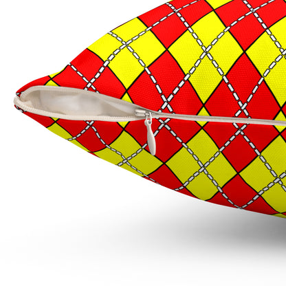 Red, Yellow Retro Argyle Cushion Pillow