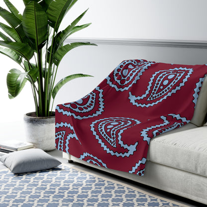 Claret, Blue Retro Paisley Blanket Throw