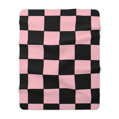 Pink, Black Retro Check Blanket Throw