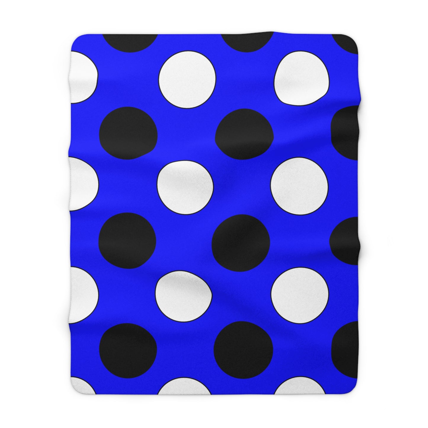Blue, Black, White Retro Polka Dots Blanket Throw