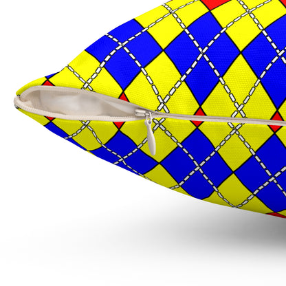Yellow, Blue, Red Retro Argyle Cushion Pillow