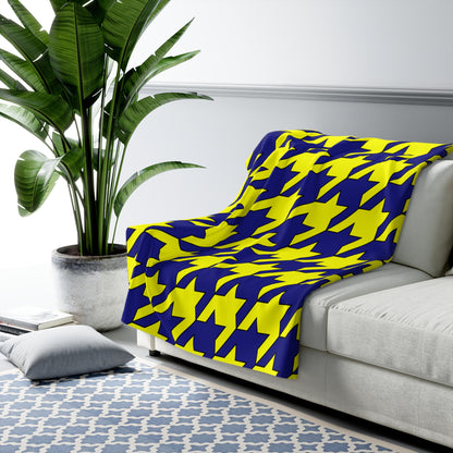 Navy Blue, Yellow Retro Houndstooth Blanket Throw