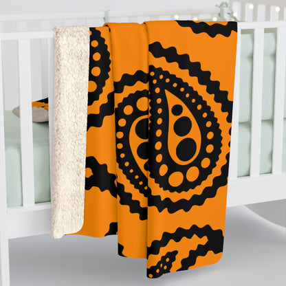 Dark Orange, Black Retro Paisley Blanket Throw