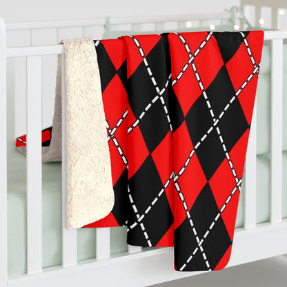 Red, Black Retro Argyle Blanket Throw