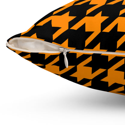 Dark Orange, Black Retro Houndstooth Cushion Pillow