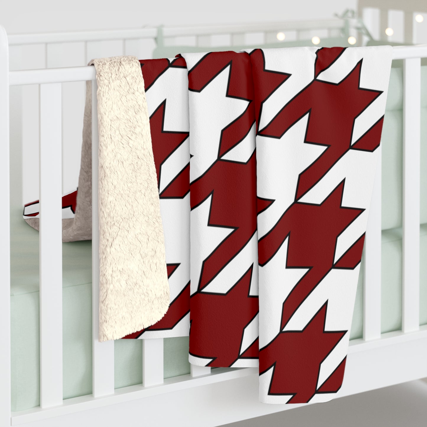 Maroon, White Retro Houndstooth Blanket Throw