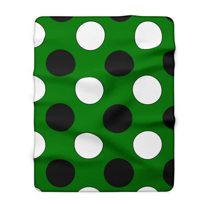 Green, Black, White Retro Polka Dots Blanket Throw