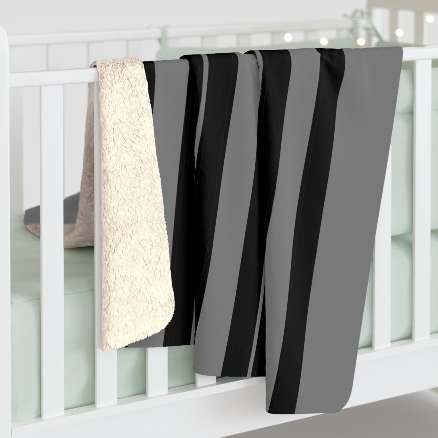 Grey, Black Retro Stripes Blanket Throw