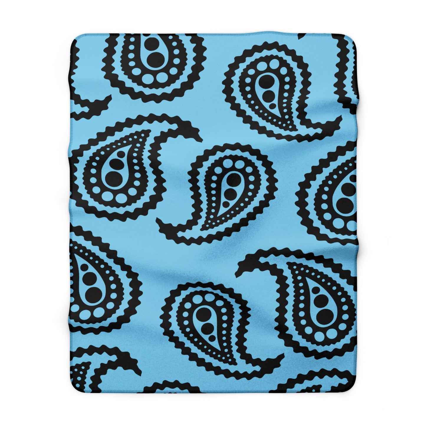 Sky Blue, Black Retro Paisley Blanket Throw