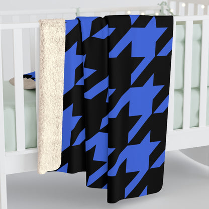 Royal Blue, Black Retro Houndstooth Blanket Throw