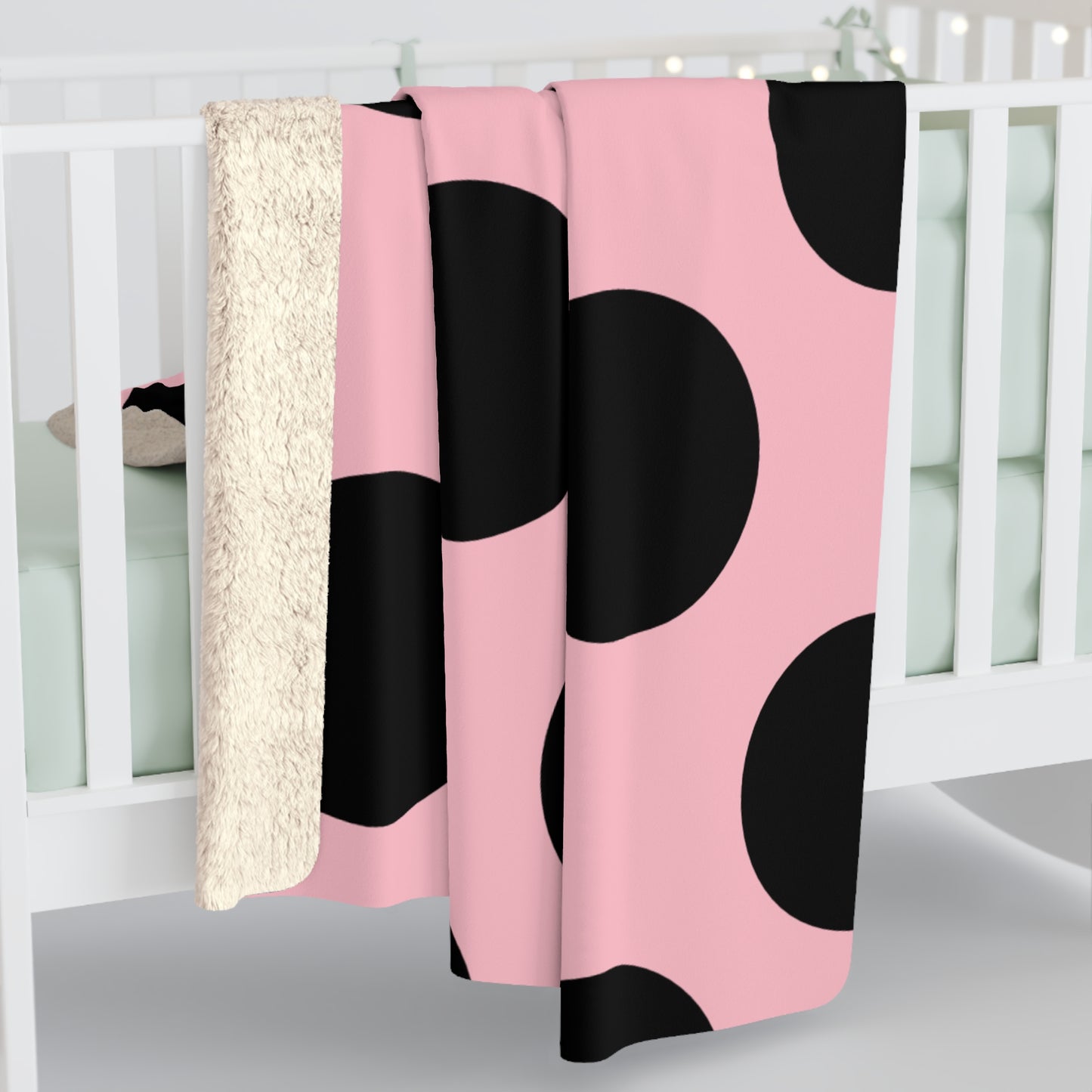 Pink, Black Retro Polka Dots Blanket Throw