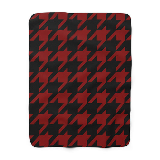 Dark Red, Black Retro Houndstooth Blanket Throw