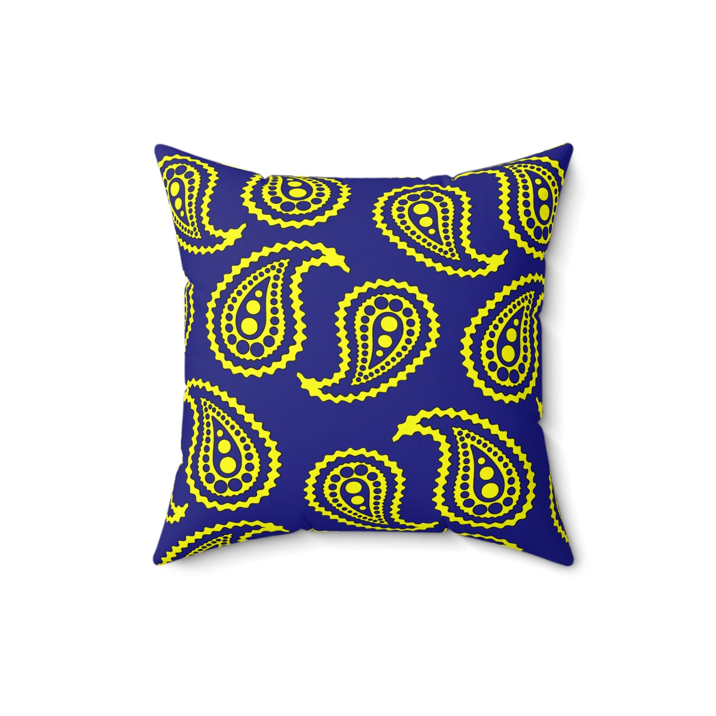 Navy Blue, Yellow Retro Paisley Cushion Pillow