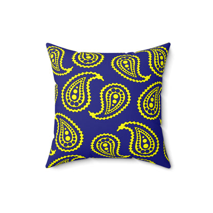 Navy Blue, Yellow Retro Paisley Cushion Pillow