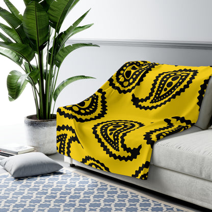 Gold, Black Retro Paisley Blanket Throw